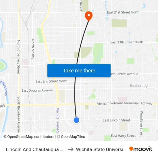 Lincoln And Chautauqua Ob to Wichita State University map