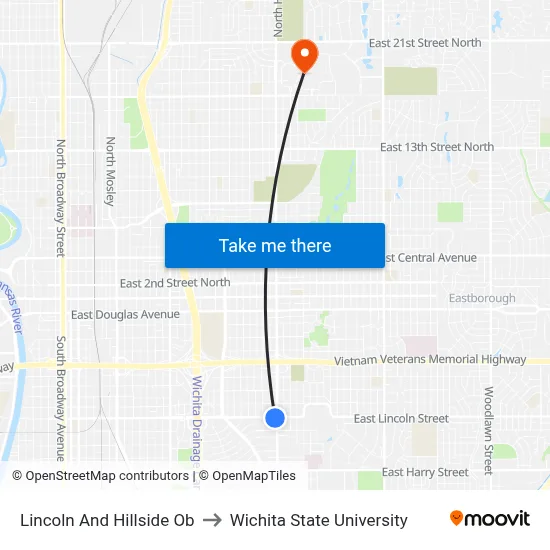 Lincoln And Hillside Ob to Wichita State University map
