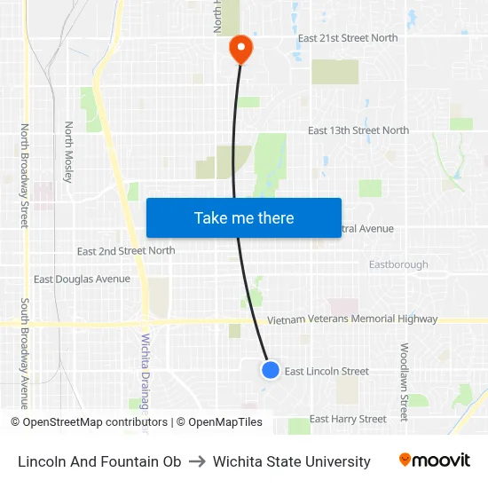 Lincoln And Fountain  Ob to Wichita State University map