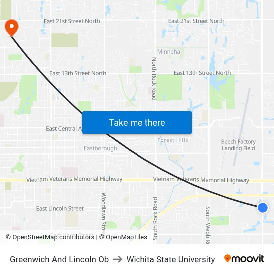 Greenwich And Lincoln Ob to Wichita State University map