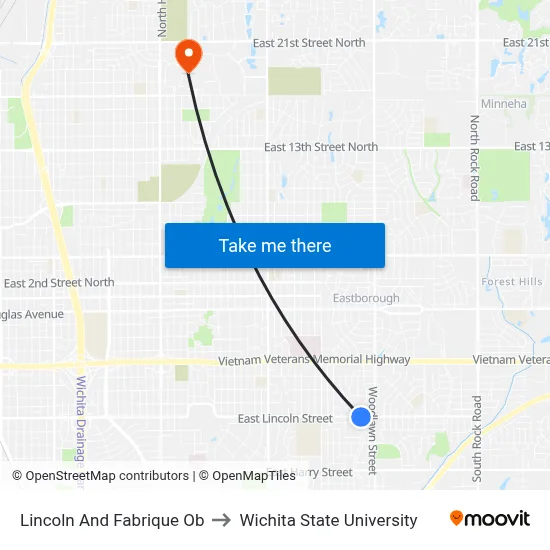 Lincoln And Fabrique Ob to Wichita State University map