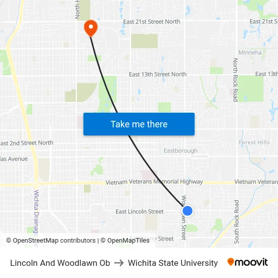 Lincoln And Woodlawn Ob to Wichita State University map