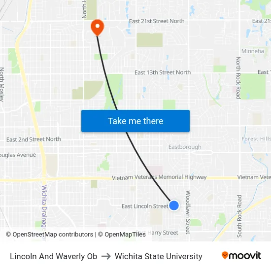 Lincoln And Waverly Ob to Wichita State University map