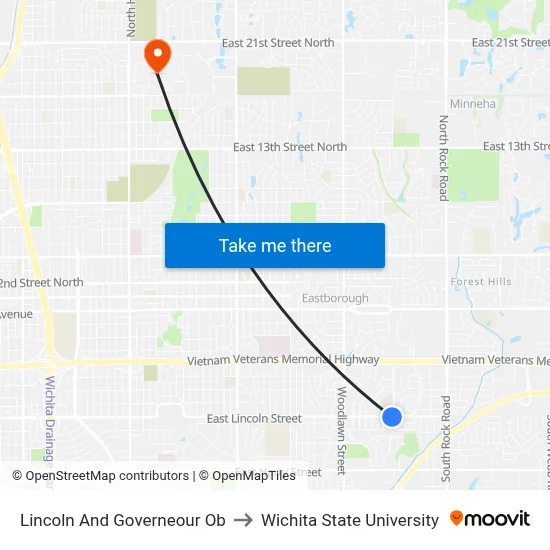 Lincoln And Governeour  Ob to Wichita State University map