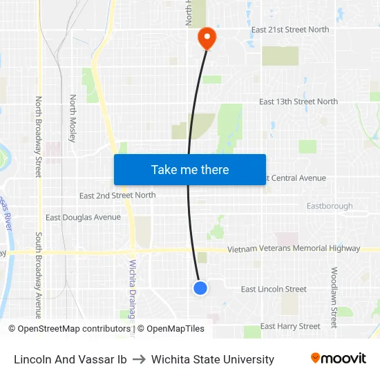 Lincoln And Vassar Ib to Wichita State University map