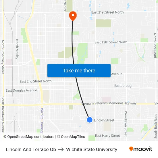 Lincoln And Terrace  Ob to Wichita State University map