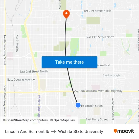 Lincoln And Belmont Ib to Wichita State University map