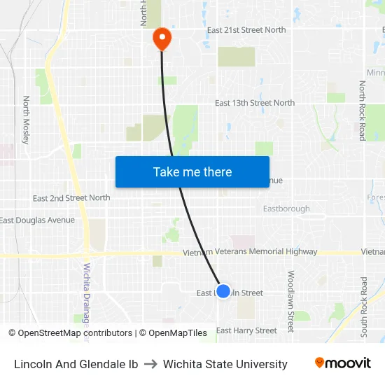 Lincoln And Glendale Ib to Wichita State University map