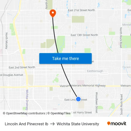 Lincoln And Pinecrest Ib to Wichita State University map