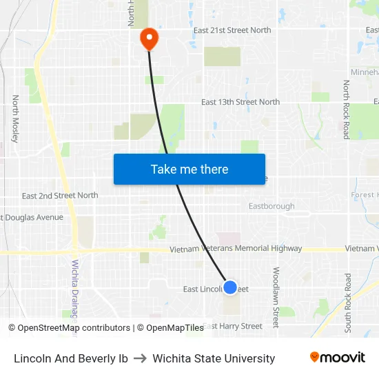 Lincoln And Beverly  Ib to Wichita State University map