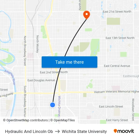 Hydraulic And Lincoln Ob to Wichita State University map