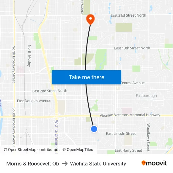 Morris & Roosevelt Ob to Wichita State University map
