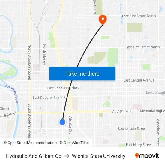 Hydraulic And Gilbert Ob to Wichita State University map