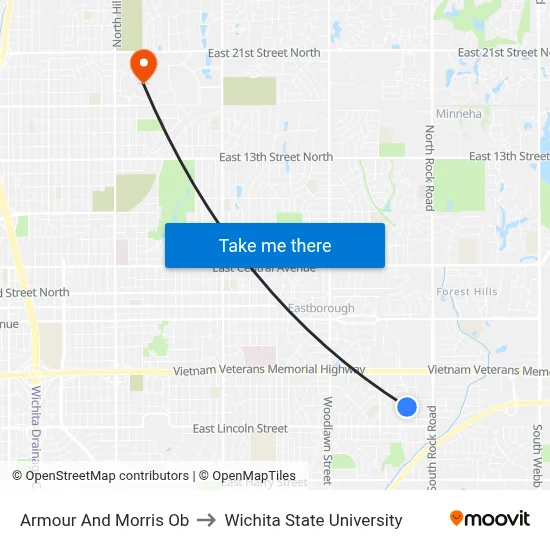 Armour And Morris Ob to Wichita State University map