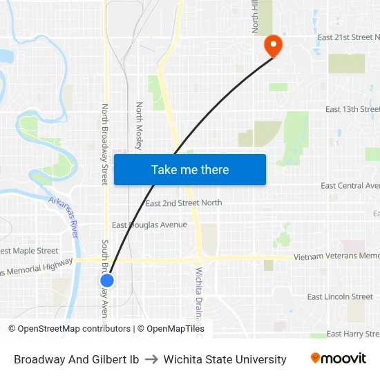 Broadway And Gilbert Ib to Wichita State University map