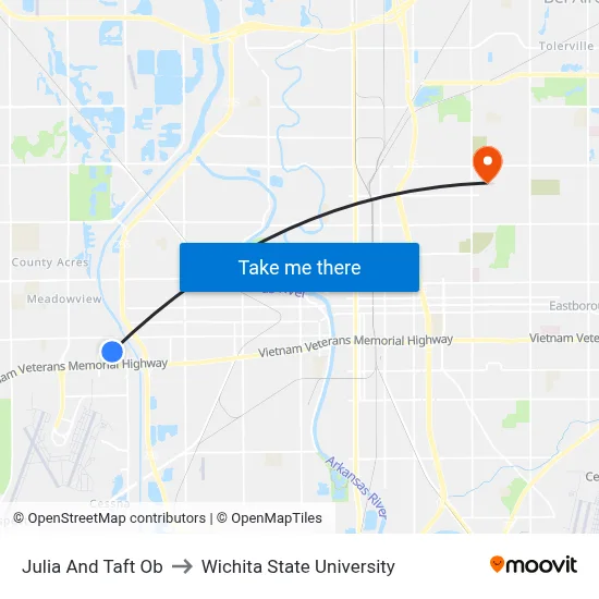 Julia And Taft Ob to Wichita State University map