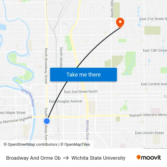 Broadway And Orme Ob to Wichita State University map