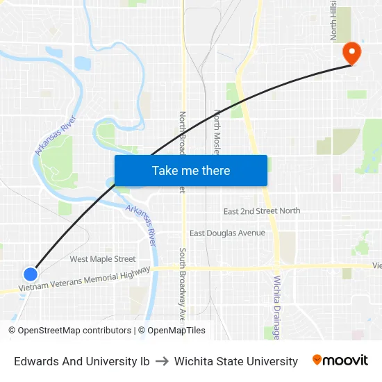 Edwards And University Ib to Wichita State University map