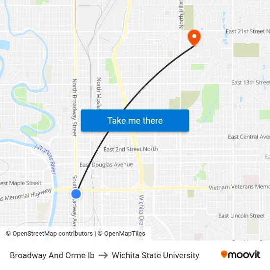 Broadway And Orme Ib to Wichita State University map