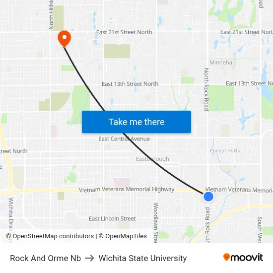 Rock And Orme Nb to Wichita State University map