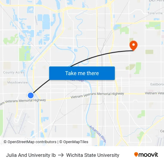 Julia And University Ib to Wichita State University map