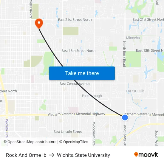 Rock And Orme Ib to Wichita State University map