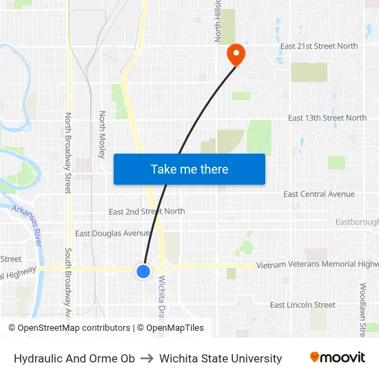 Hydraulic And Orme Ob to Wichita State University map