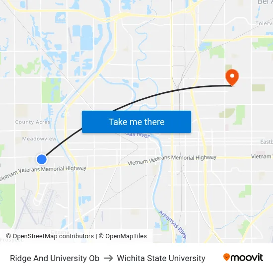 Ridge And University Ob to Wichita State University map