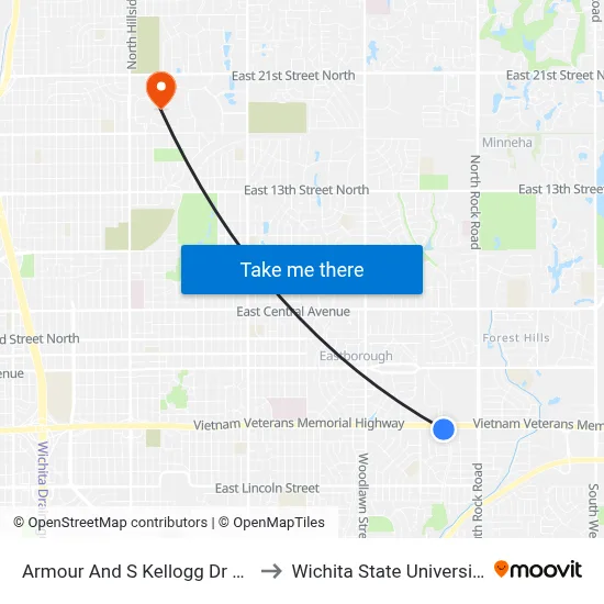 Armour And S Kellogg Dr Ob to Wichita State University map