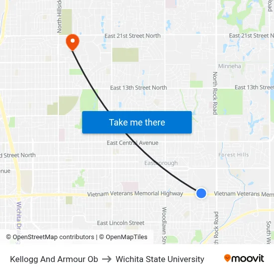 Kellogg And Armour Ob to Wichita State University map