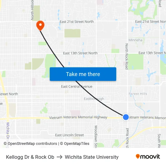 Kellogg Dr & Rock Ob to Wichita State University map