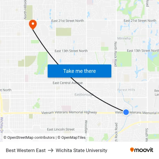 Best Western East to Wichita State University map