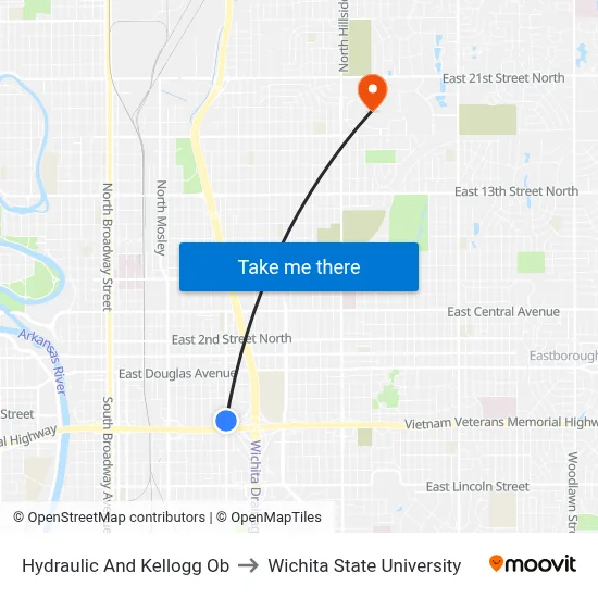 Hydraulic And Kellogg Ob to Wichita State University map