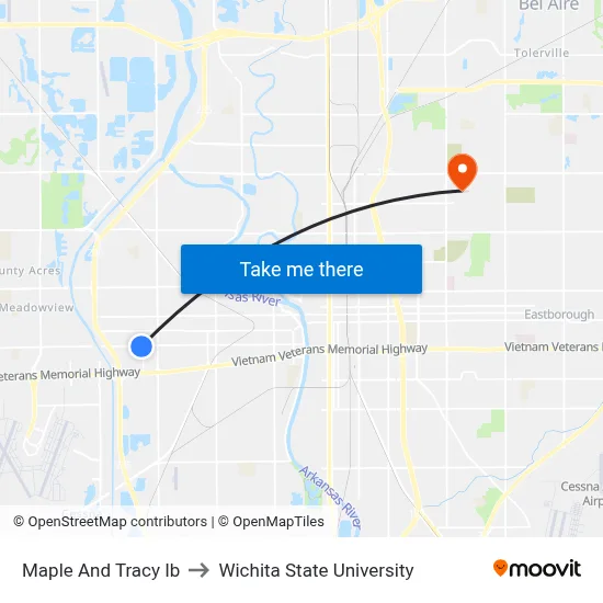 Maple And Tracy Ib to Wichita State University map