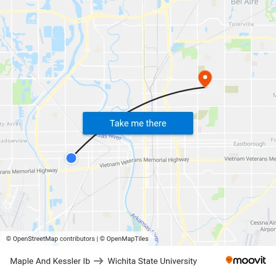 Maple And Kessler Ib to Wichita State University map