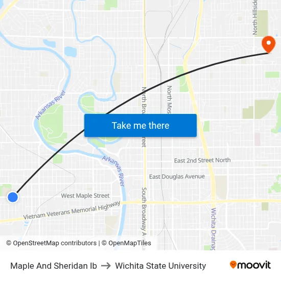 Maple And Sheridan Ib to Wichita State University map