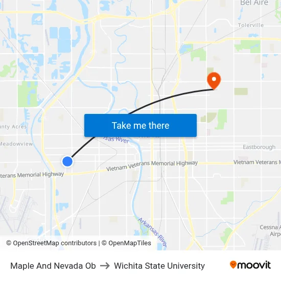Maple And Nevada Ob to Wichita State University map