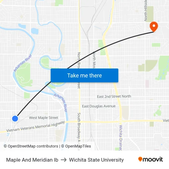 Maple And Meridian Ib to Wichita State University map