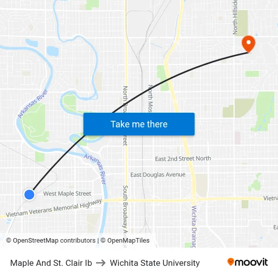 Maple And St. Clair Ib to Wichita State University map