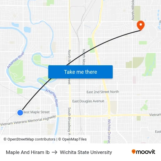 Maple And Hiram Ib to Wichita State University map