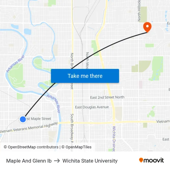 Maple And Glenn Ib to Wichita State University map
