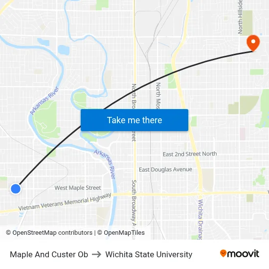 Maple And Custer Ob to Wichita State University map