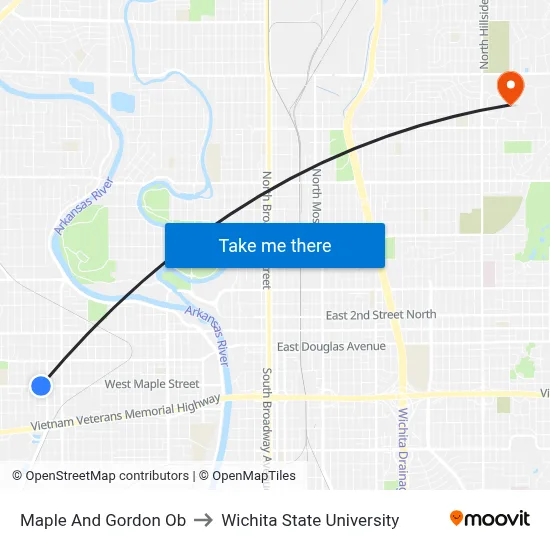 Maple And Gordon Ob to Wichita State University map