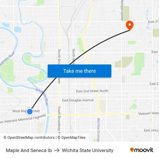 Maple And Seneca Ib to Wichita State University map
