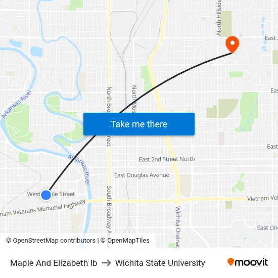 Maple And Elizabeth Ib to Wichita State University map