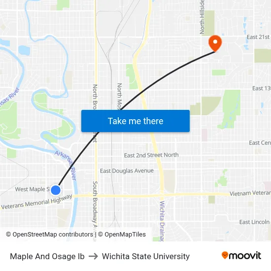Maple And Osage Ib to Wichita State University map
