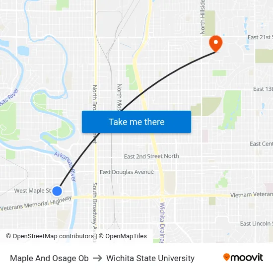 Maple And Osage Ob to Wichita State University map