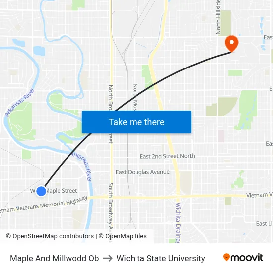 Maple And Millwodd Ob to Wichita State University map