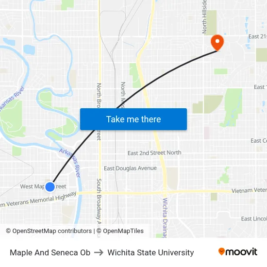Maple And Seneca Ob to Wichita State University map