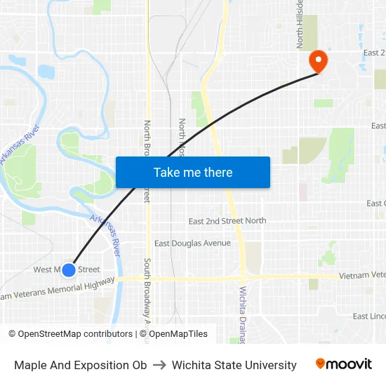 Maple And Exposition Ob to Wichita State University map
